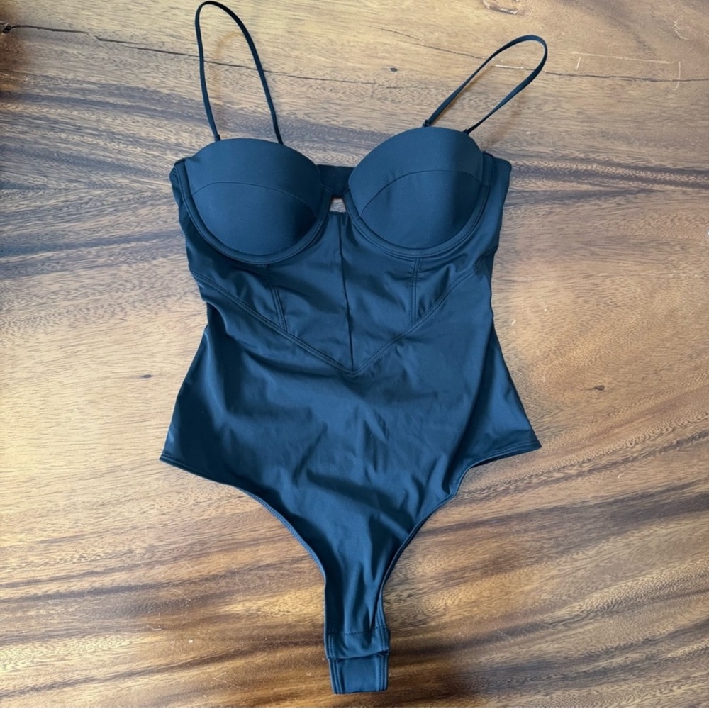 NWT H&M black corset push up bodysuit size 4